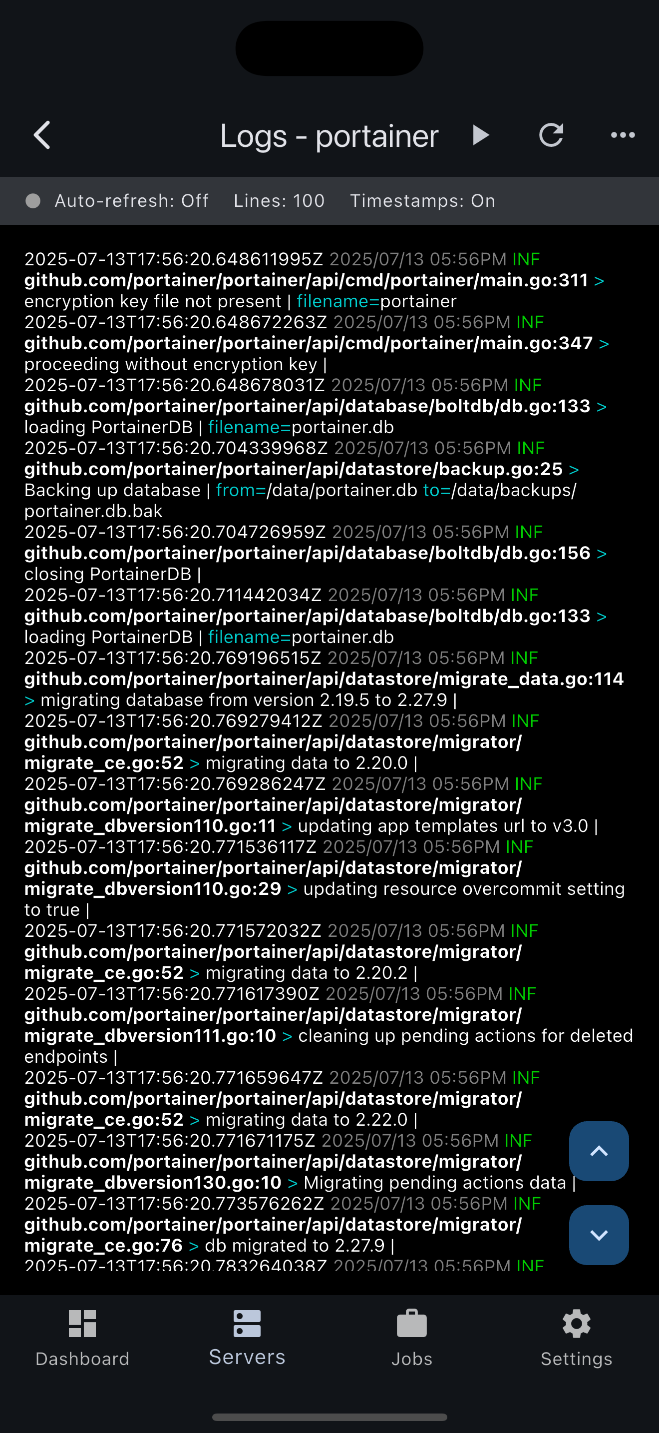 Container Logs View